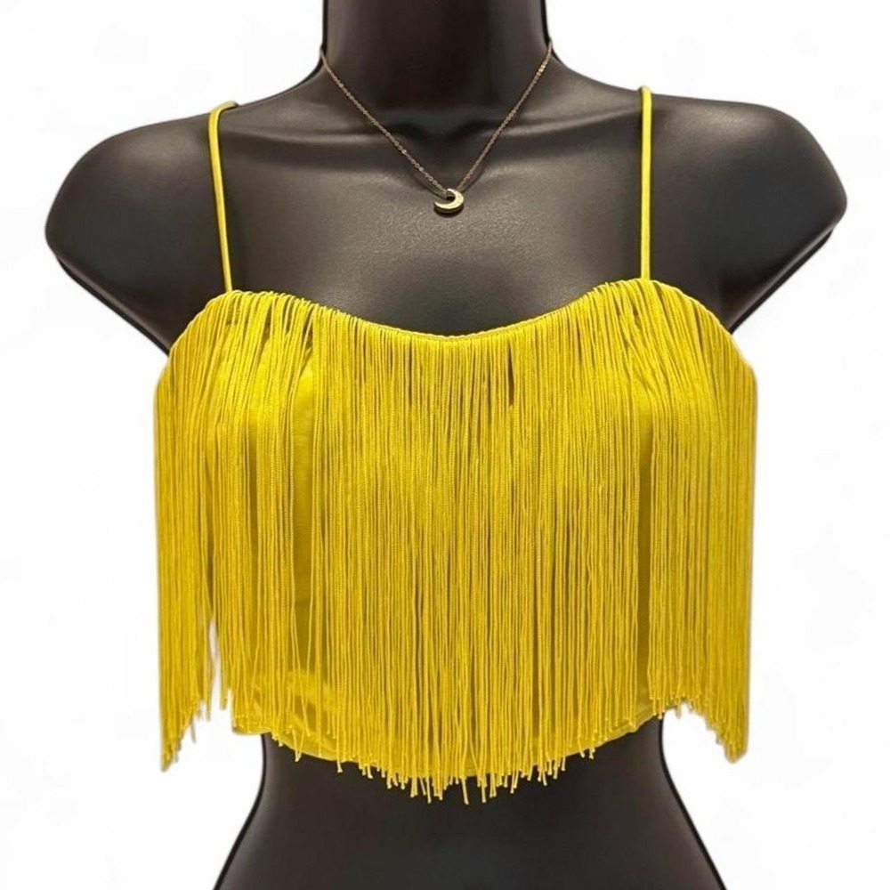 H&M Chartreuse  fringe crop top Size XS